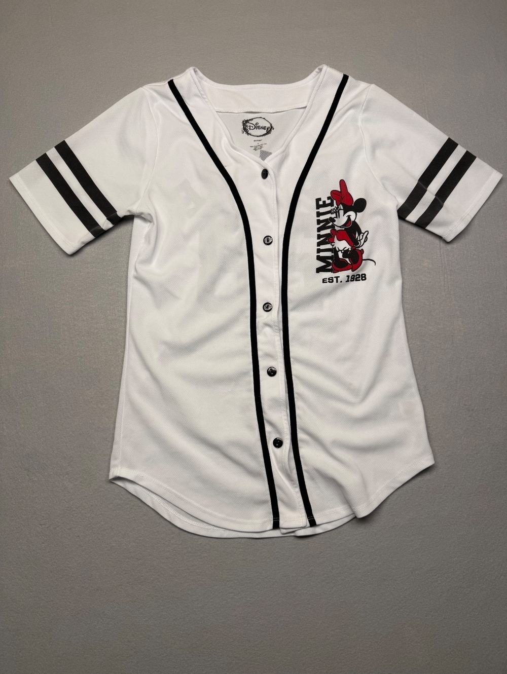 Disney Minnie Baseball Jersey Women's M White Black Button-2